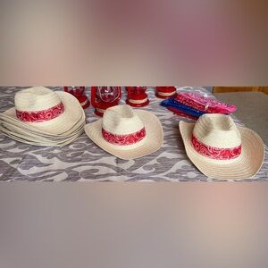 12 Straw Cowboy Hats w Red Bandana Accent and 8 Bandanas (western theme party)